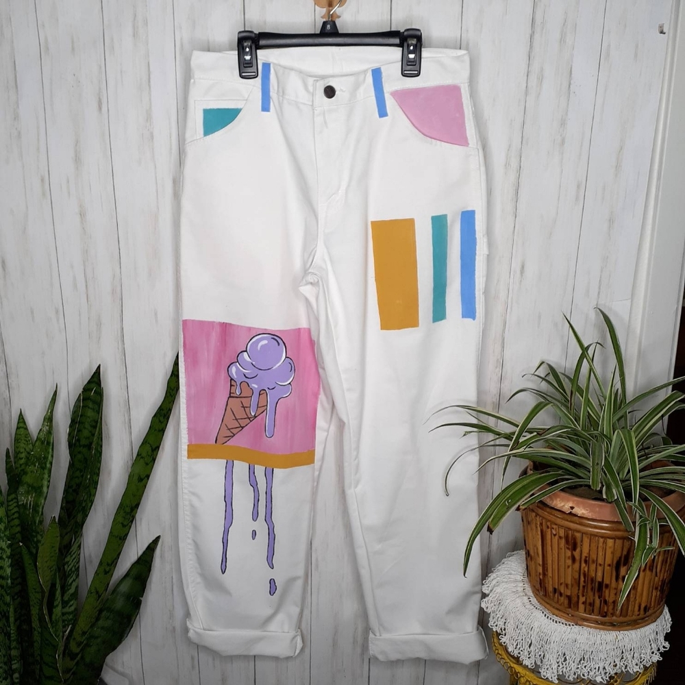 SOLd! Handpainted White Dickies Painters Pants - Picture 3 of 8